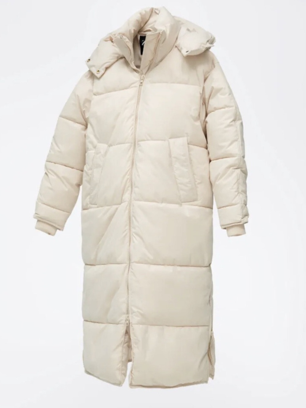 Zara Long Ecru Cream Water Repellent Puffer Coat